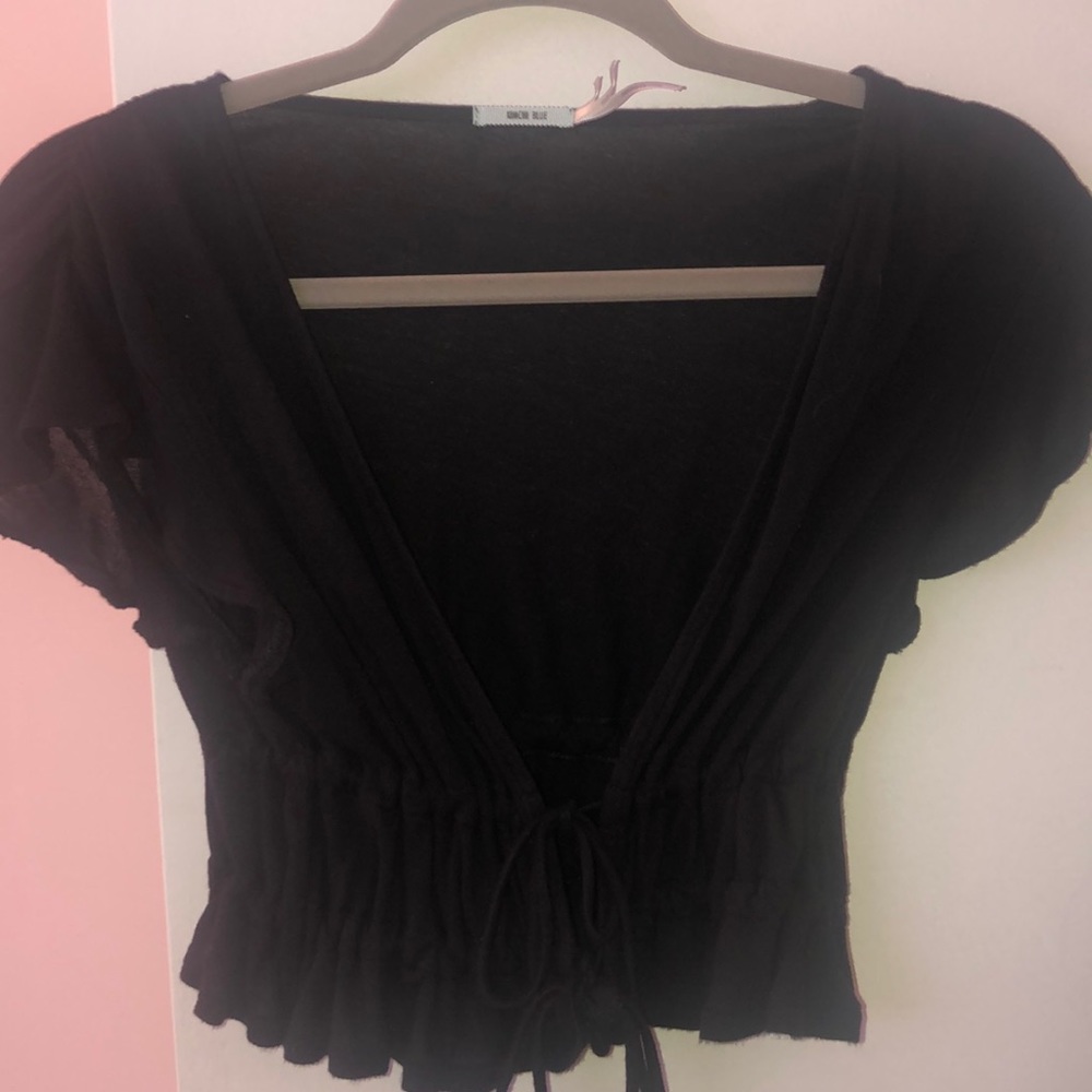 Black crop top tied front